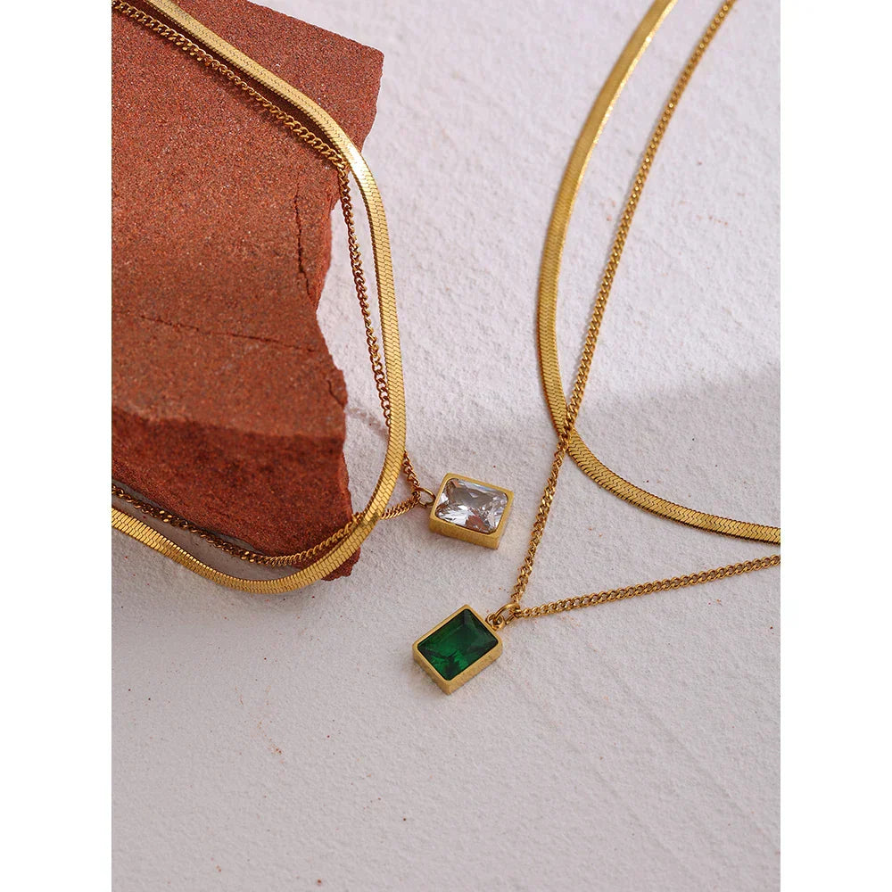 Mix Colar Esmeralda Banhado Ouro 18k